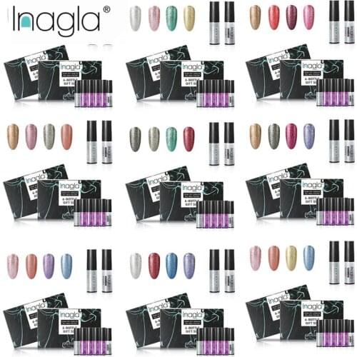 Inagla Set Gel Polish Varnish 6pieces/Set Nail Art Design UV Colors Manicure Nail Gel Polish Kit Shine Bling Gel Varnish