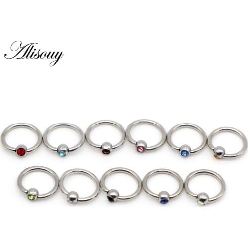 Alisouy 1Pc Stainless Steel Crystal Ball Captive Hoop Rings CBR Eyebrow Tragus Nose Closure Nipple Body Piercings Jewelry Helix