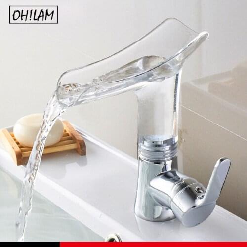 Commercial Waterfall Bathroom Sink Faucet Colorful One Hole Single Handle Chrome Bath Lavatory Bath Mixer Vanity Basin Faucets