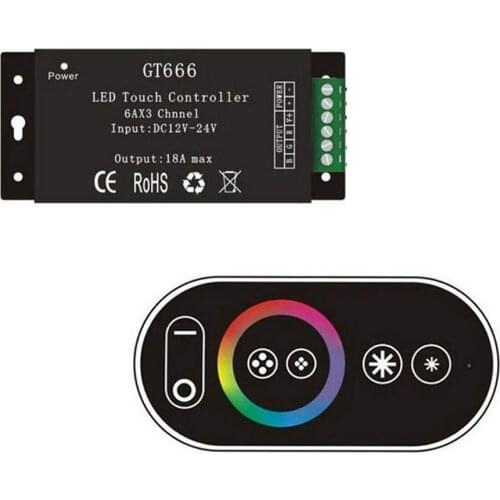 Touch Led RGB Controller Dimmer GT666 DC 12-24V 6Ax3channel 18A for 5050 3528 2835 RGB Led Strip Light