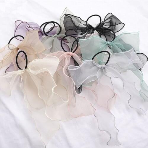 Korean Hair Ties Women Bow Rubber Bands Sweet DIY Ribbon Headwear Organza Elastic Hair Bands Ponytail Holder Hair Accessories