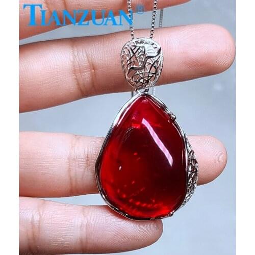 Red Artificial ruby with 24*30mm 72ct 925 silver Fashion pear shape with inclusions corundum Jewelry for Pendant Necklace