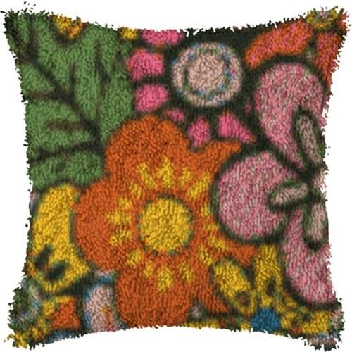 Latch Hook Rug Kits Cushion Carpet Cover Floor Mat Red Flower Sewing Needlework for Adults Kids Gift