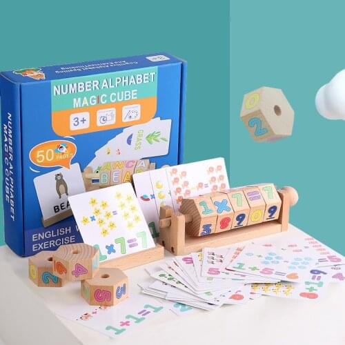 Children educational arithmetic alphabet cube toy addition subtraction multiplication division education wooden teaching aids