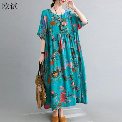Plus Size Floral Flower Summer Dress Women Oversized Cotton Dresses 4XL 5XL 6XL Boho Beach Long Casual Dress Robe Femme 2021