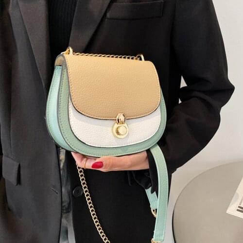 Contrast Color Mini Saddle Bags For Women 2021 High Quality PU Leather Shoulder Crossbody Bag Designer Chain Handbag Ladies