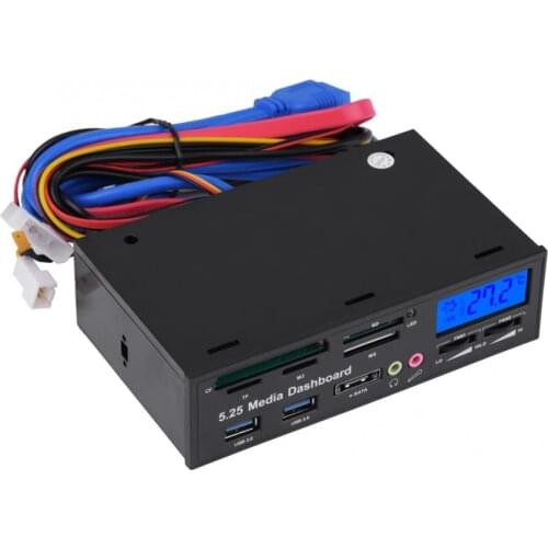 5.25" Multifuntion Media Dashboard Front Panel 2 USB 3.0 Hub Card Reader with LCD Display Suitable for Desktop Computer