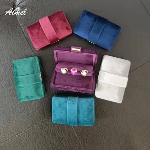 Fashion Velvet Ring Jewelry Storage Box Mini Green Stud Display Gift Box Weeding Diamond Ring Earring Cufflinks Organizer Holder