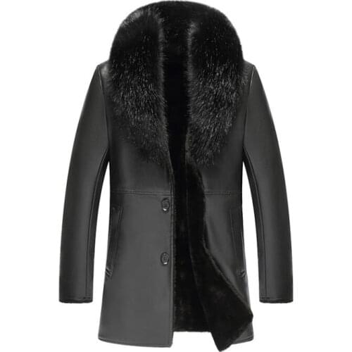 Mens leather jacket Fur collar plus velvet thicken autumn motorcycle coat men jackets Business Middle length clothes winter