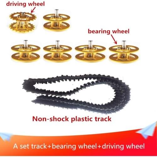 DIY Robot Tank Chassis Car Accessories A Set Plastic Tank Track+Metal Driving Wheel+Bearing Wheel DIY RC Toy Parts Golden/Silver