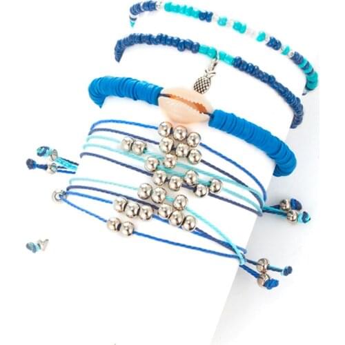 Bohemian Shell Dolphin Pineapple Bracelet Set New Summer Mini Beads Rope Chain Braided Bracelets Fashion Jewelry Party Gift