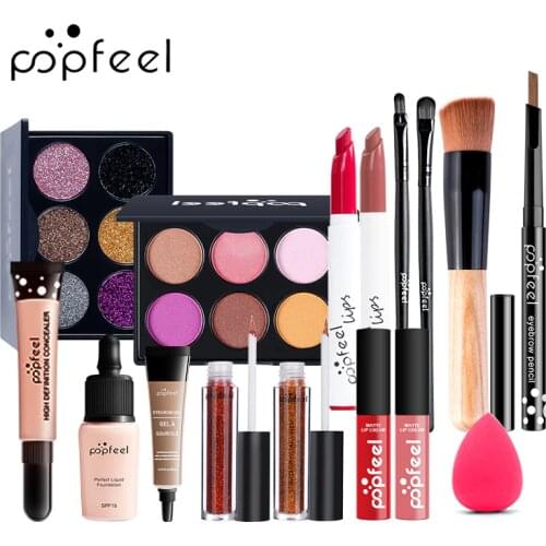 16-piece Makeup Set Full Set Of Lipstick Eye Shadow Concealer Eye Shadow Puff Suitable For Novices Complete Makeup Tools TSLM2