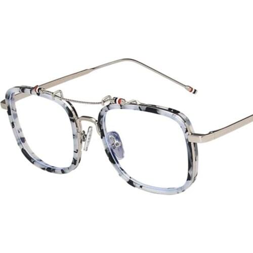2021 Newest Printing Flower Eyeglasses Frame Women Double Bridge Square Clear Lens Fashion Computer Glasses Anti Blue Light