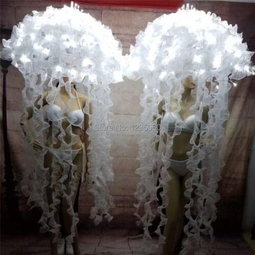 New White led Jellyfish costumes ballroom dance dj singer led dress luminous headdress stage party show wear cloth performance