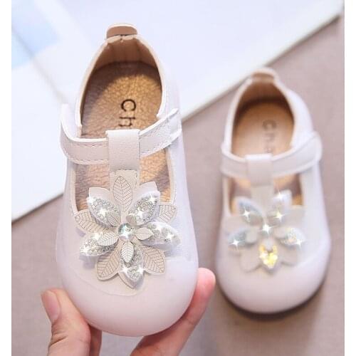 Toddler Shoes Girl 0-1-3 Years Infant Girl Strape Shoes With Rhinestones Flowers Soft Leather Baby Walking zapatos bebe fiesta