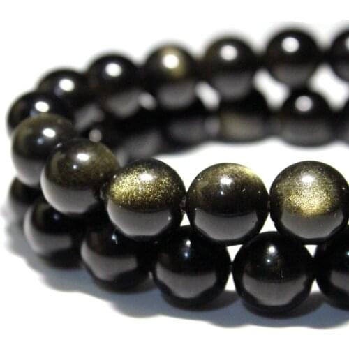 Wholesale Natural Stone Gold Obsidian Round Loose Spacer Beads 15" Strand 4 6 8 10 12 14MM Size For Jewelry Making Bracelets