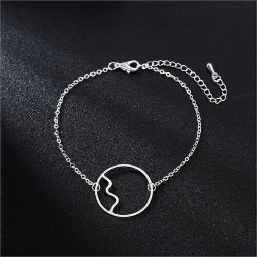 QIMING Simple Ocean Wave Stainl Steel Bracelet Female Round Circle Chain Boho Jewelry Women Bracelets Bangles