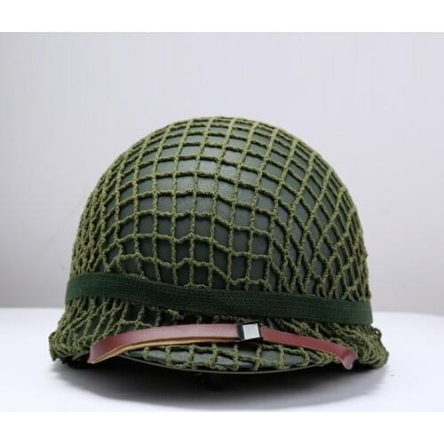 Durable Heavy Duty Helmet US Army Tactical Helmet WWII Steel M1 Green Steel Helmet Replica with pretend Net/ Canvas Chin Strap