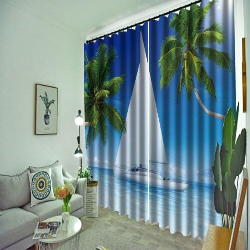 Luxury Blackout 3D Window Curtain For Living Room blue beach scenery curtains Customized 3D Curtains