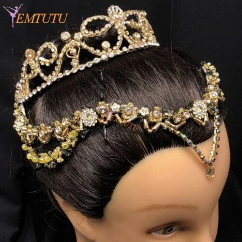Hand Made Raymonda Ballet Headpiece Crown Custom Made Gold Ballet Tiara Competition Stage Performance Ballet Headwear