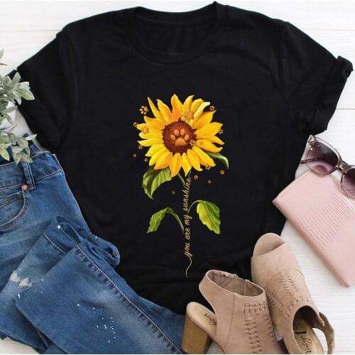 You Are My Sunshine Sunflower Dog Paws 100%Cotton Women Tshirt Dog Mom Life Funny Summer Casual Short Sleeve Tops Pet Lover Gift