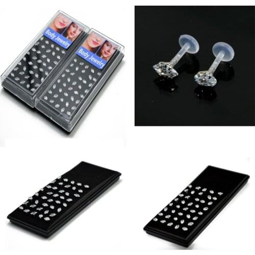 1 lot for 40pcs pupolar Bioplast Flexible PTFE Labret Ear Tragus Cartilage Earring Lip Ring with Horse/Ellipse Zircon