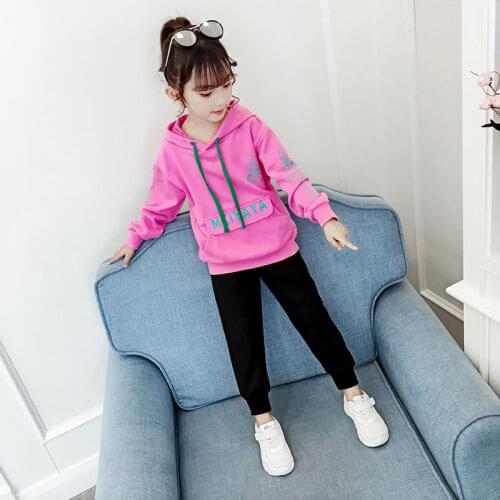 2021 Autumn Childrens Clothing Long Sleeve Letters Sweatshirt Top+Casual Trouser 2PCS Sport Tracksuit for Girl 10 to 13Years