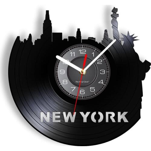USA Modern Wall Clock New York City Skyline Vinyl Record Clock Travel Vintage LP Clock Statue of Liberty Wall Decor Souvenir