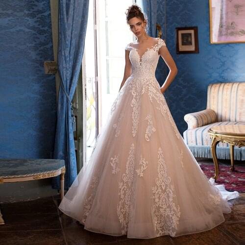 Wedding Dress Cap Sleeve Fashion Vestido De Noiva See Through Back Robes De Mariage Cap Sleeve Luxury Hochzeitskleid Bridal Gown