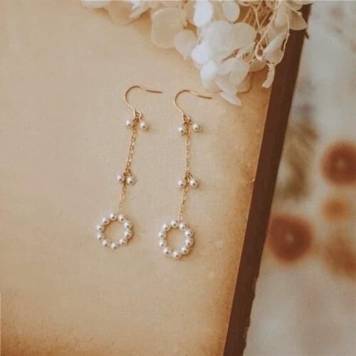 Vintage Real Freshwater Pearl Earrings Light Weight Tassel Drop Earring Minimalist Pearl Earring Circle Beaded Jewelry for Women