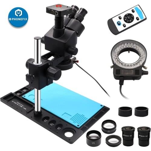 3.5X-90X Trinocular Stereo Microscope 14MP 16MP 21MP 38MP HDMI Digital Camera Phone Soldering Microscope + Aluminum Alloy Base