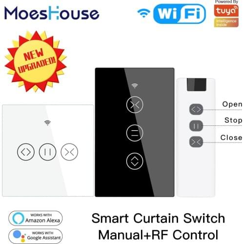US EU WiFi RF433 Smart Touch Curtain Roller Blinds Motor Switch Tuya Smart Life App Remote Control Works with Alexa Google Home