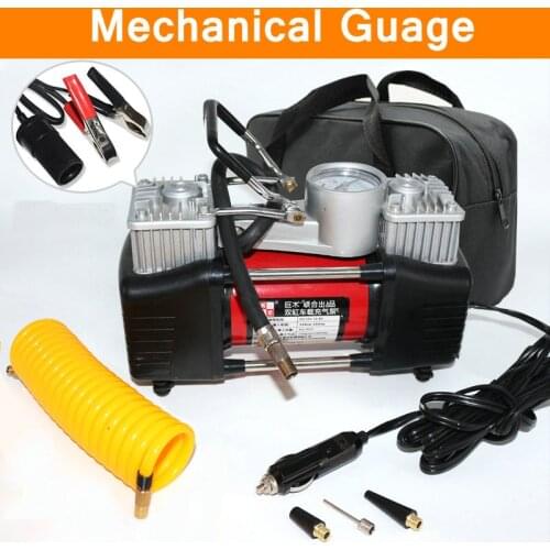 High Pressure Preset Air Pump 12v Air Compressor Car Tyre Tire Home Inflator Double Cylinder Inflator Mechanical Guage Display