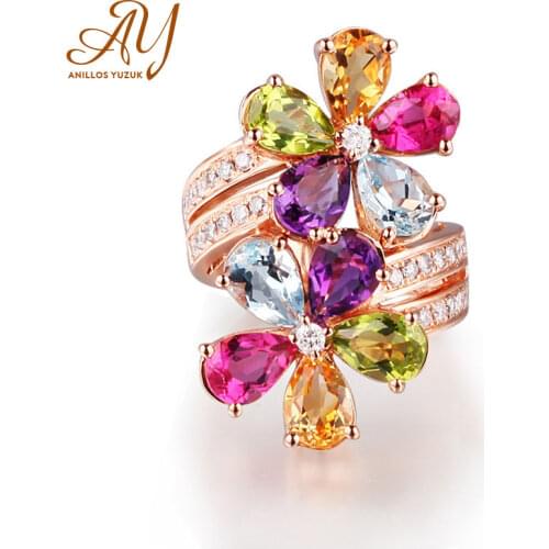 High Quality Colorful CZ Crystal 925 Sterling Silver Jewelry Flower Party Ring for Women Wedding Engagement Resizable Rings