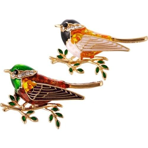 Rhinestone Enamel Bird Brooches Men Womens Alloy Bird Branch Brooch Pins Suits Dress Banquet Brooch Banquet Gift