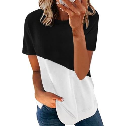 Womens summer contrast printing round neck short-sleeved shirt T-shirt women