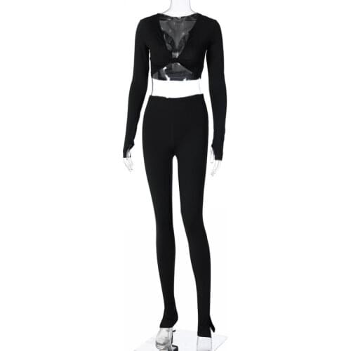 Simenual Sporty Casual Solid Fitness Women Two Piece Sets Long Sleeve V Neck Workout Wrapped Tracksuit Crop Top And Leggings Set
