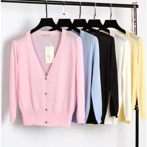 New 2019 Three Quarter Thin Knitted Summer Cardigan Sweater V Neck Brand Casual Basic Women Outwear Sun Protection Beachwear 855