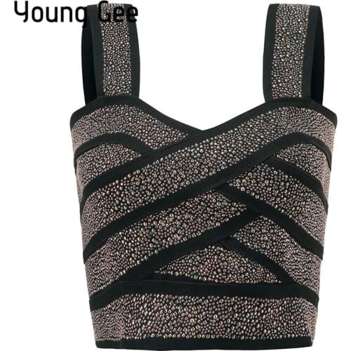 Young Gee Punk Style Short Glitter Sequin Bustier Women Sexy Bralette Bandage Crop Top Femme Elastic Tube Camisoles Tops mujer