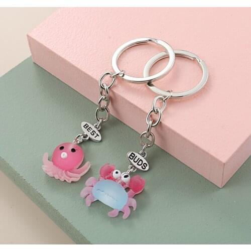 1set(2pcs) Lovely Best Buds Keychain Resin Key Ring Crab Peach Ice Cream Biscuit Key Chain BFF Friendship Gifts Handmade Jewelry