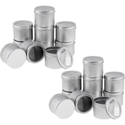 100ml Silver Aluminum Round Lip Balm Tin Storage Jar Containers with Clear Cap for Salves, Cosmetic, Candles Pack of 20