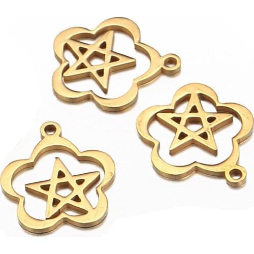 15*17mm Stainless Steel Star Flower Pendant Gold Color Handmade DIY Jewelry Accessories Wholesale 20pcs