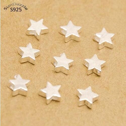 4.3mm Genuine Real Pure Solid 925 sterling silver Beads Pentagram Loose Spacer Star Bead Bracelet Necklace Jewelry Making