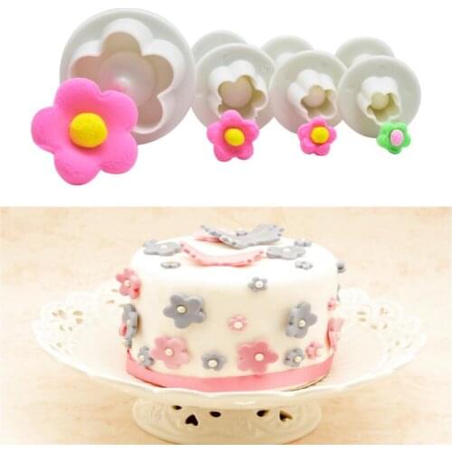 4Pcs/Set Plum Blossom Flower Cookie Cutter Plunger Fondant Sugarcraft Cake Decorating Tools DIY Stamper Baking Accessories