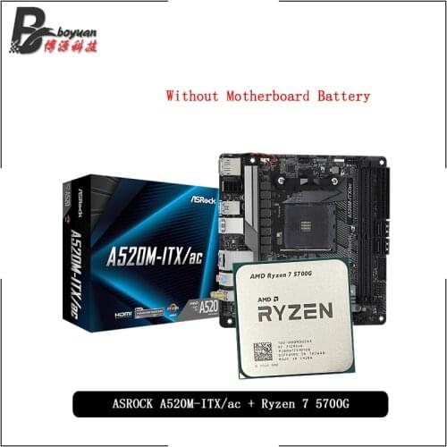 AMD Ryzen 7 5700G R7 5700G CPU + ASROCK A520M ITX/ac ITX Motherboard Suit Socket AM4 All new but without cooler