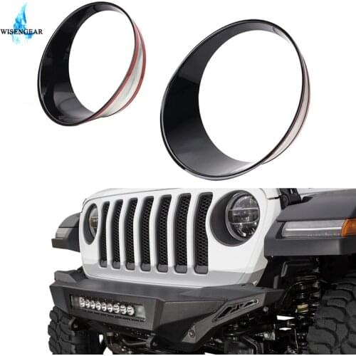 Car Front Bumper Head Light Headlight Cover Trim For 2018 Jeep wrangler JL Head Lamp Bezels Ring Trim Black Chrome Red WISENGEAR