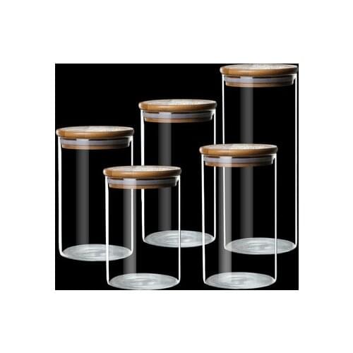 High borosilicate glass storage jar kitchen sealed jar tea jar household bamboo lid jar multi-specification candy jar