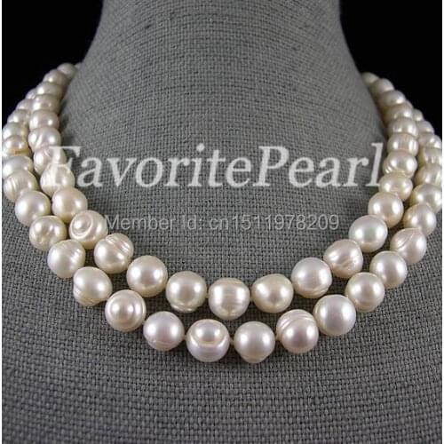 Free Shipping - 10-11mm 37 Inches AA White Color Natural Freshwater Pearl Necklace Huge Pearl Jewelry
