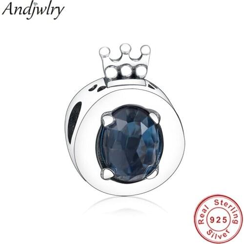 925 Sterling Silver Blue Sparkling Crown O Charm Fit Original Pandora Charms Bracelet 925 Silver Bead Berloque Women DIY Jewelry