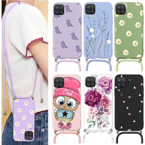 For Samsung Galaxy A12 M12 Case Soft TPU Cover For Samsung GalaxyA12 GalaxyM12 Fundas Chain Necklace Strap Cord Lanyard Bumper